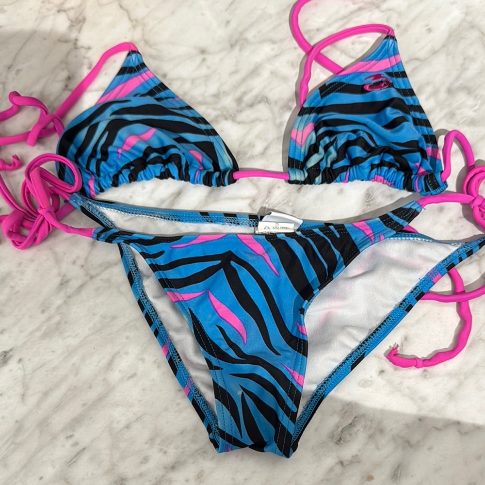 Billabong Blue and Pink Zebra Bikini